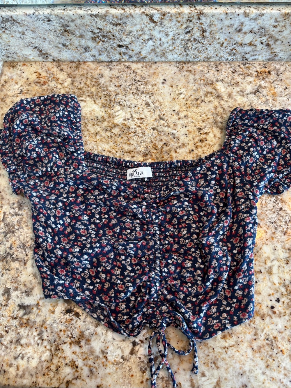 Hollister Navy Ditsy Floral Tie-Front Crop Top
